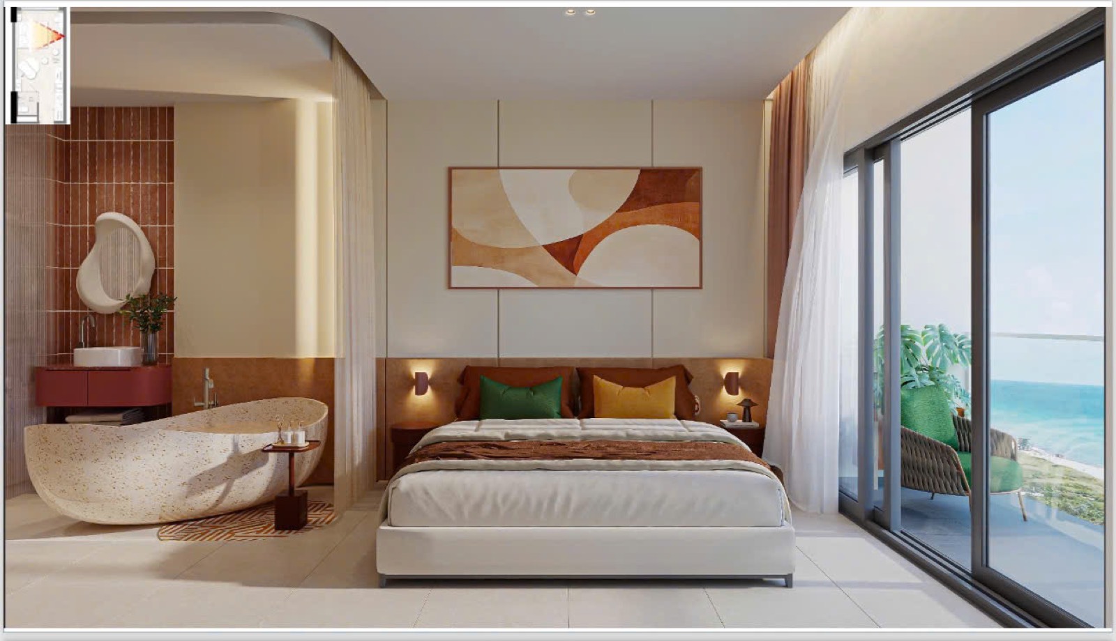 Căn mẫu studio view biển Qtopia full nội thất
